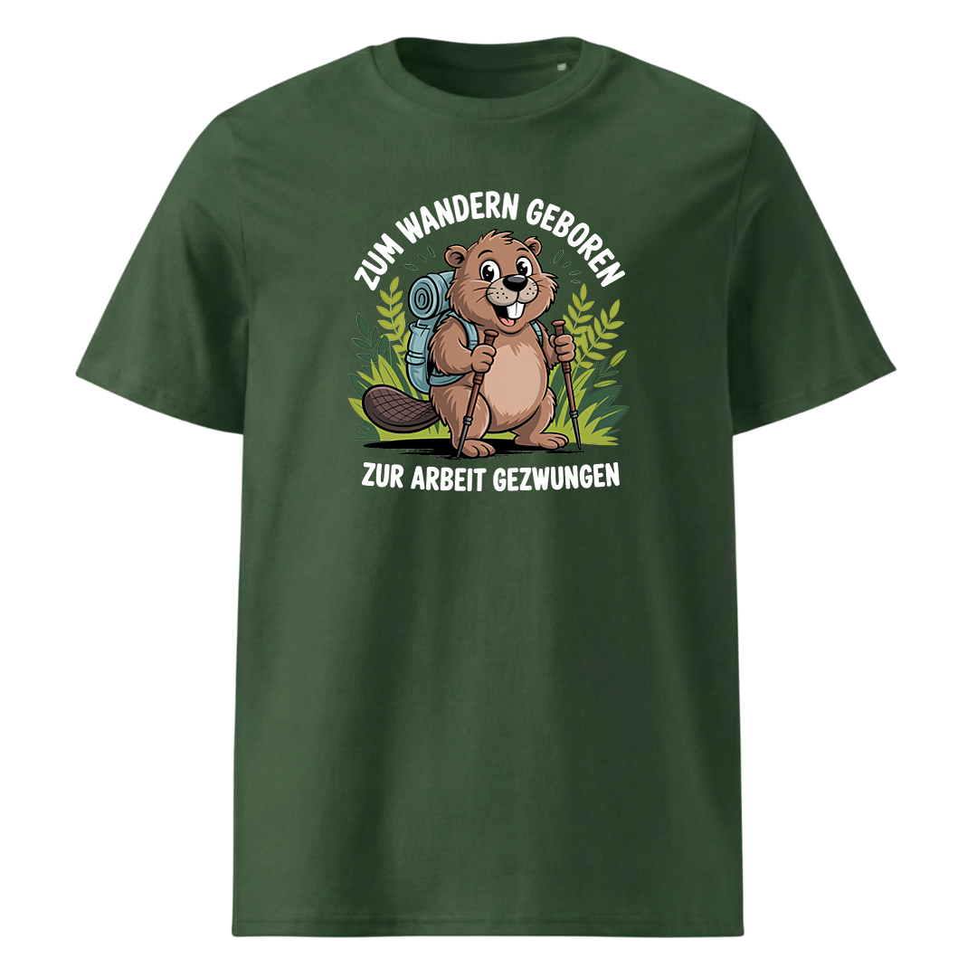 Zum Wandern geboren T-Shirt Unisex mit Wander-Spruch, Detailansicht