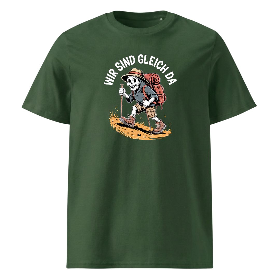 Wir sind gleich da T-Shirt Unisex mit Skelett-Motiv, Detailansicht