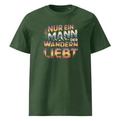 Nur ein Mann der Wandern liebt T-Shirt Unisex mit Wander-Motiv, Detailansicht