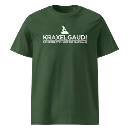 Kraxelgaudi T-Shirt Unisex mit Berg-Logo, Detailansicht