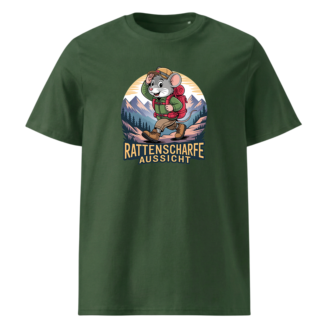 Rattenscharfe Aussicht T-Shirt Unisex mit Berg-Motiv, Detailansicht