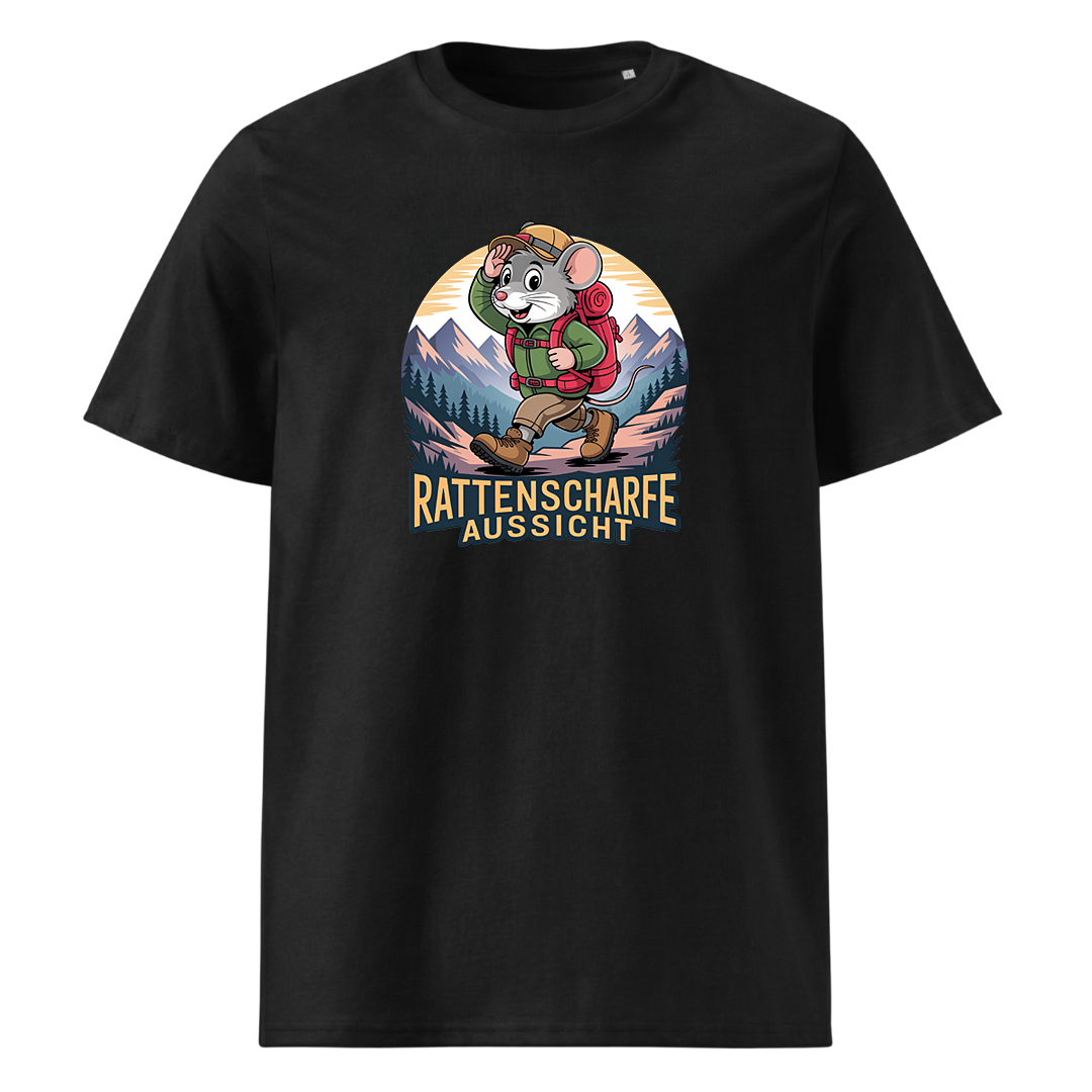 Rattenscharfe Aussicht T-Shirt Unisex mit Berg-Motiv, Frontansicht