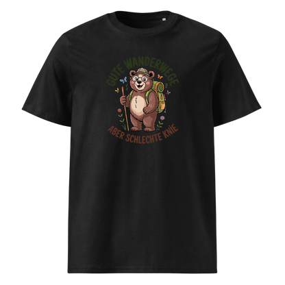 Gute Wanderwege aber schlechte Knie T-Shirt Unisex mit Spruch-Motiv, Frontansicht