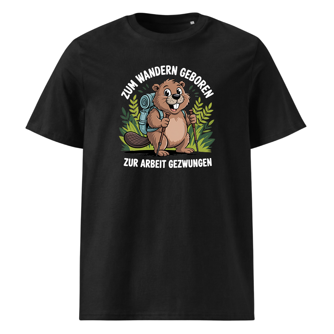 Zum Wandern geboren T-Shirt Unisex mit Wander-Spruch, Frontansicht