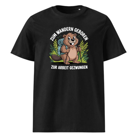 Zum Wandern geboren T-Shirt Unisex mit Wander-Spruch, Frontansicht