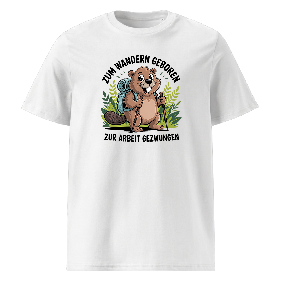 Zum Wandern geboren T-Shirt Unisex mit Wander-Spruch, Motivdetail