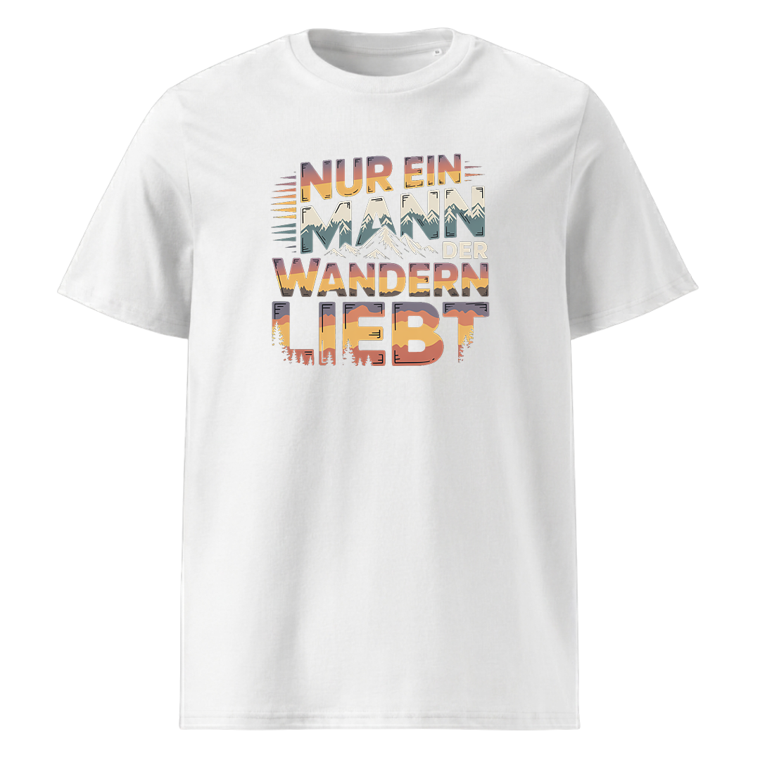 Nur ein Mann der Wandern liebt T-Shirt Unisex mit Wander-Motiv, Motivdetail