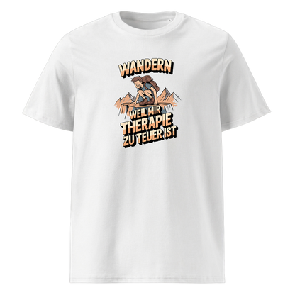 Wandern weil Therapie zu teuer ist T-Shirt Unisex mit Spruch, Motivdetail