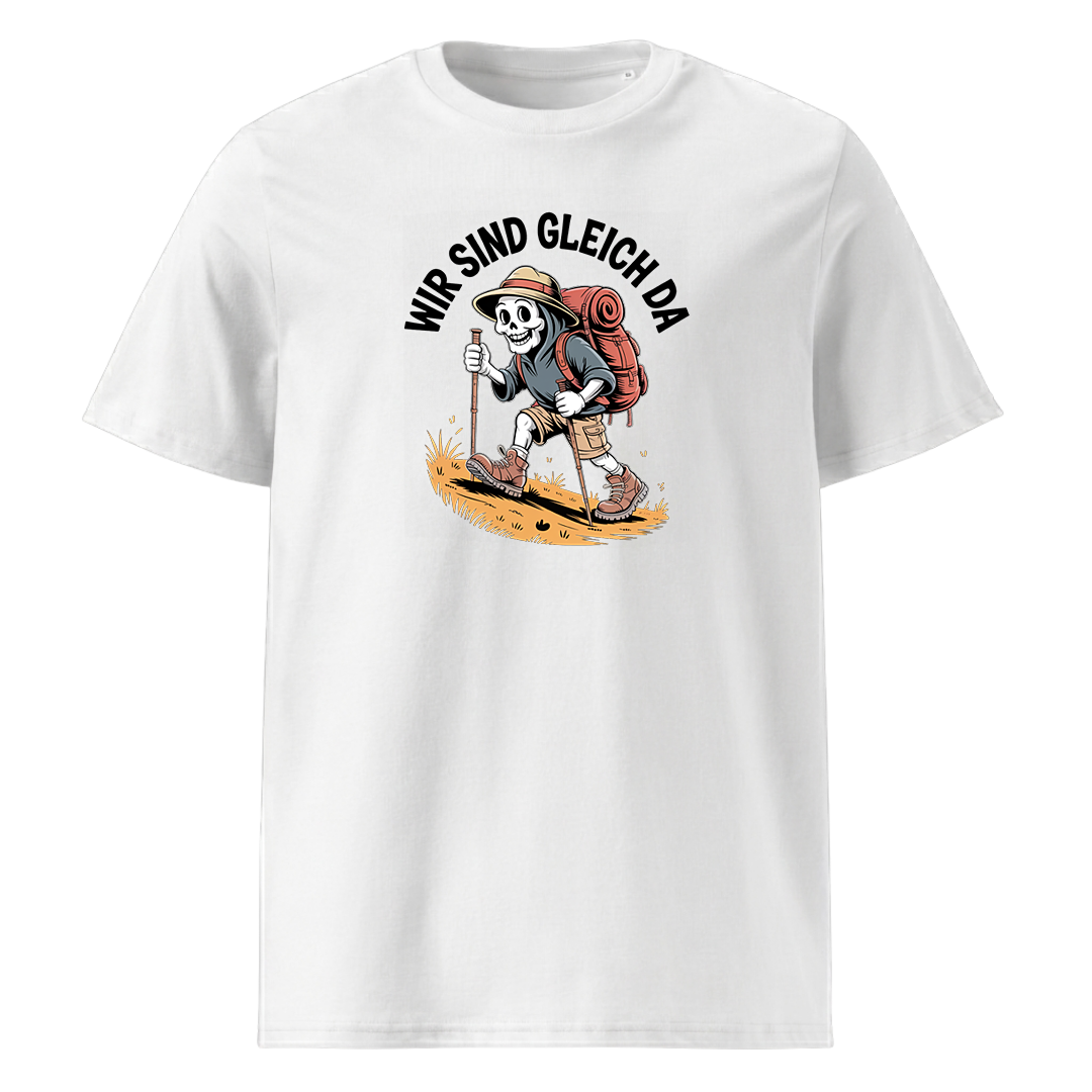 Wir sind gleich da T-Shirt Unisex mit Skelett-Motiv, Motivdetail