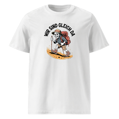 Wir sind gleich da T-Shirt Unisex mit Skelett-Motiv, Motivdetail