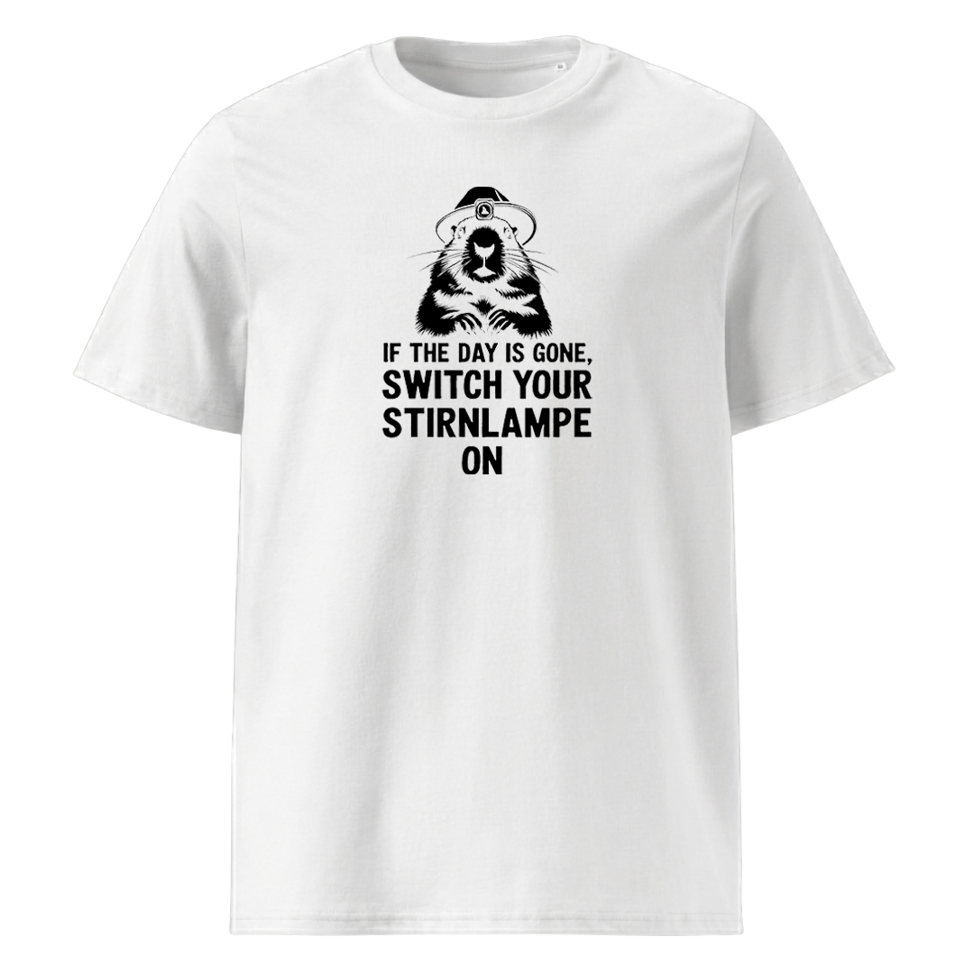 Stirnlampe T-Shirt mit Wander-Spruch, Motivdetail