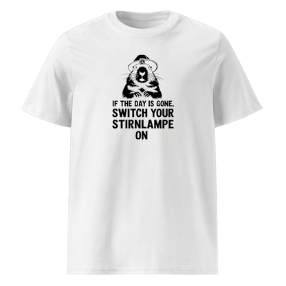 Stirnlampe T-Shirt mit Wander-Spruch, Motivdetail