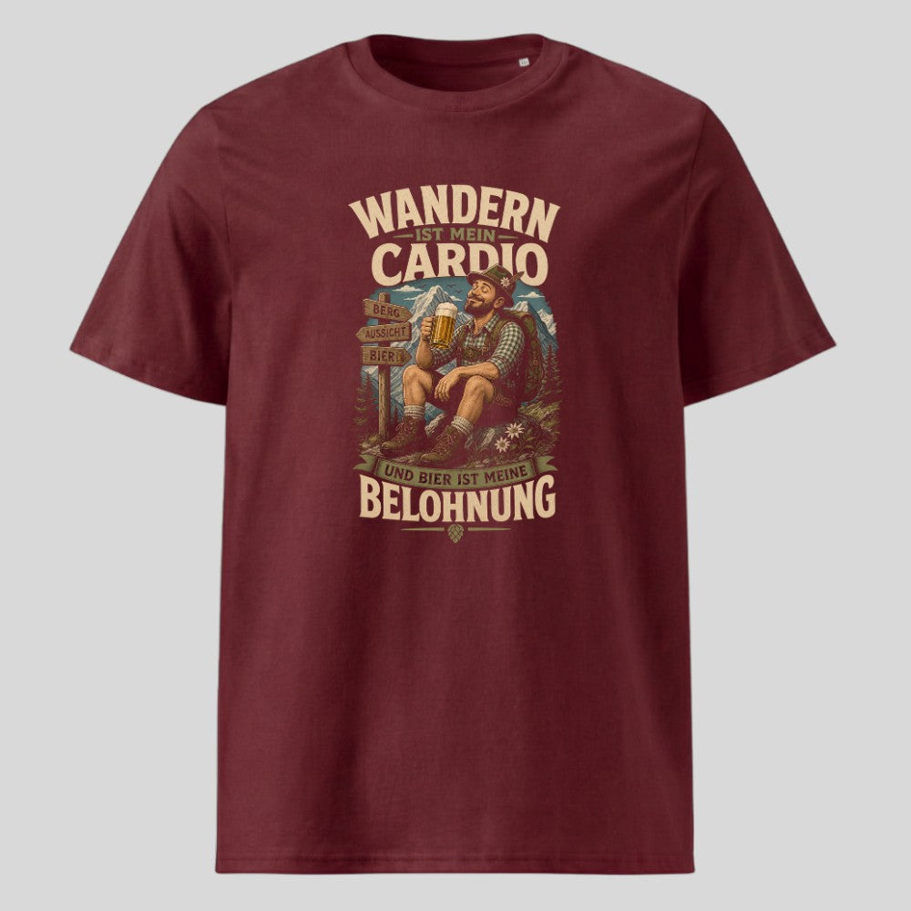 Wandern ist mein Cardio Unisex T-Shirt in Burgunder, Kraxelgaudi