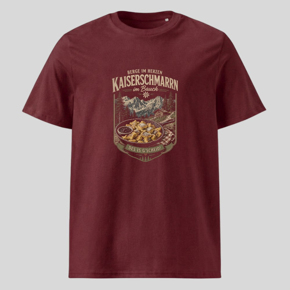 Kaiserschmarrn im Bauch Unisex T-Shirt in Burgunder, Kraxelgaudi