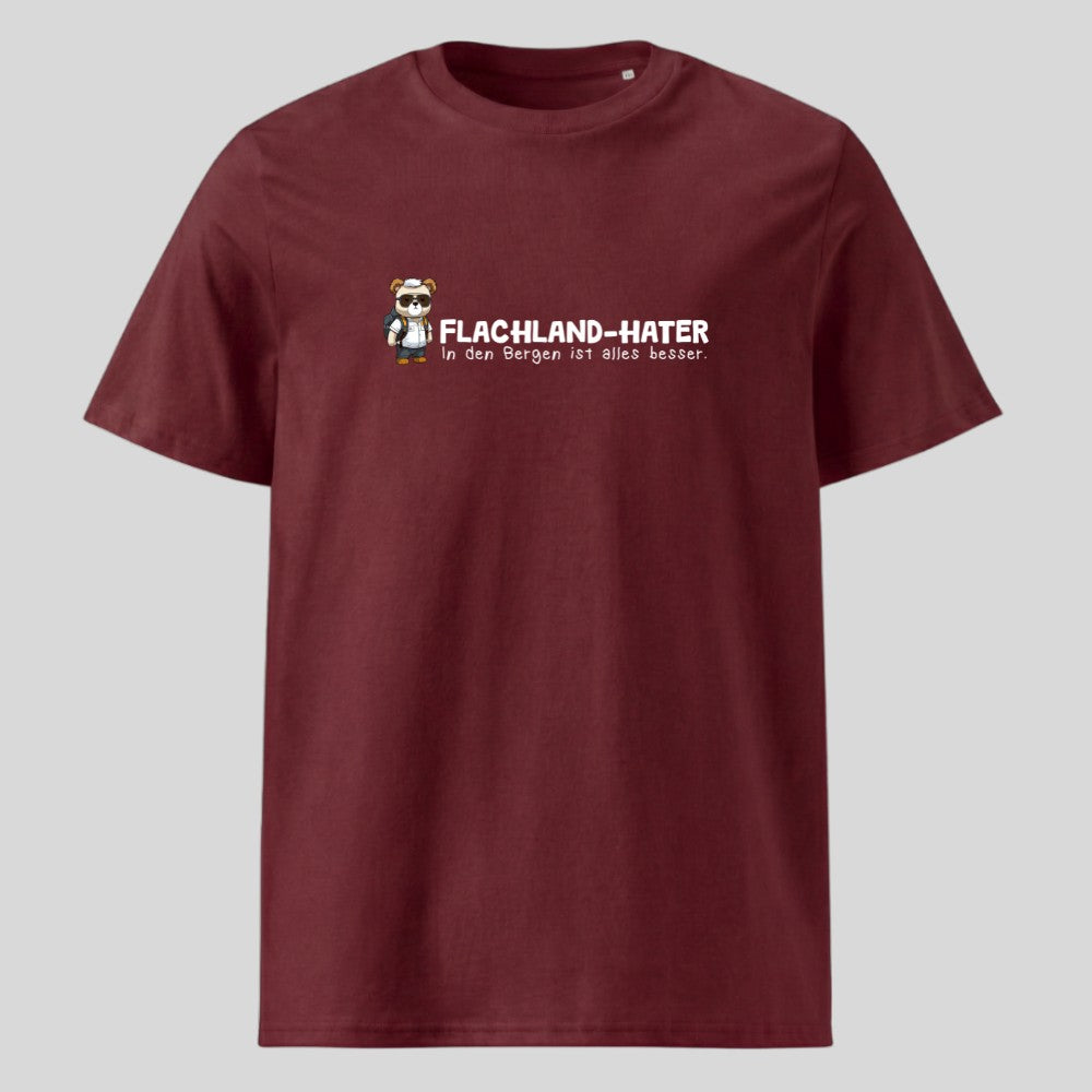 Flachland Hater Unisex T-Shirt in Burgunder, Kraxelgaudi
