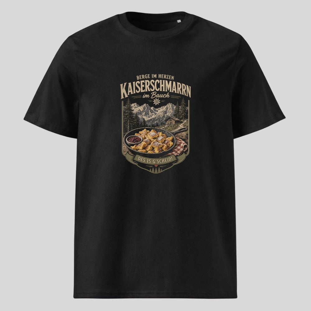 Kaiserschmarrn im Bauch Unisex T-Shirt in Schwarz, Kraxelgaudi