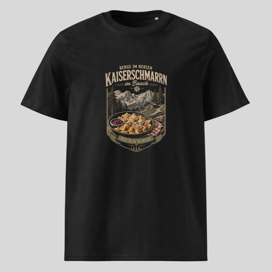 Kaiserschmarrn im Bauch Unisex T-Shirt in Schwarz, Kraxelgaudi