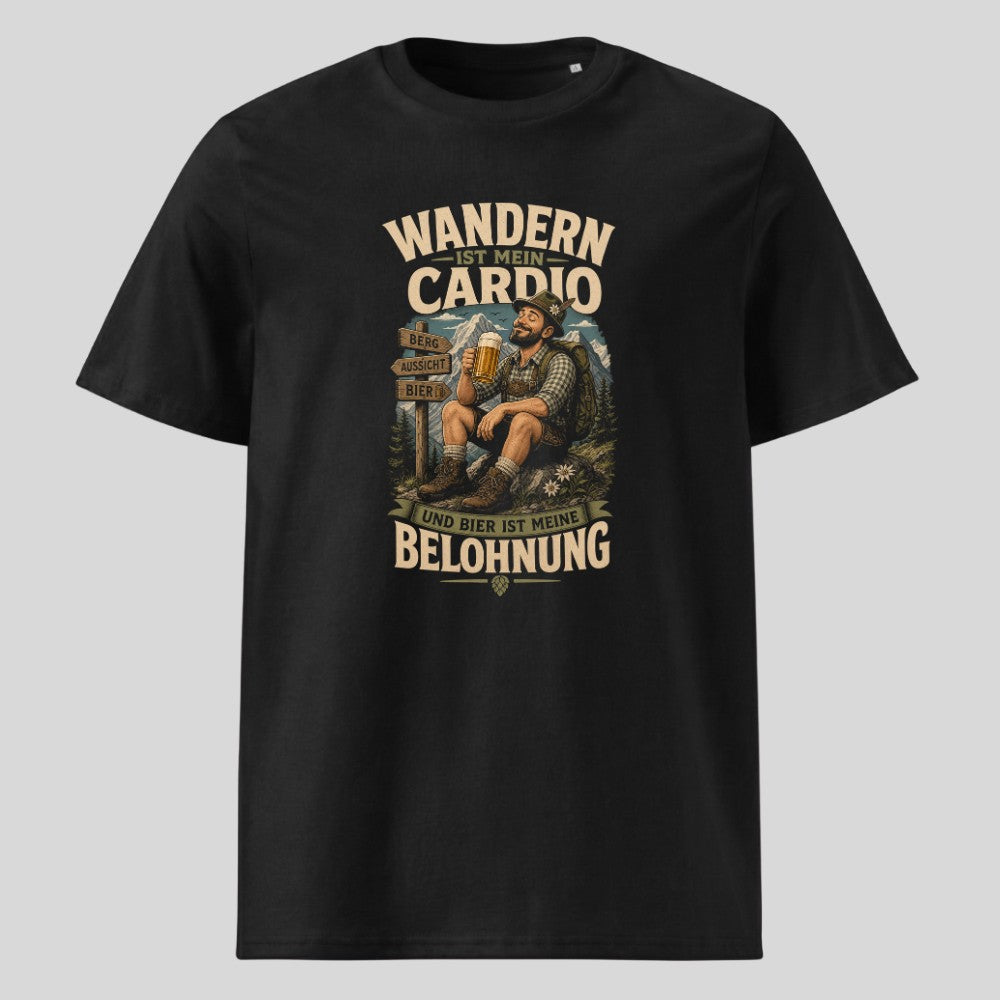 Wandern ist mein Cardio Unisex T-Shirt in Schwarz, Kraxelgaudi