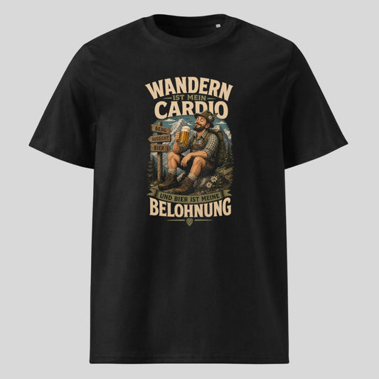 Wandern ist mein Cardio Unisex T-Shirt in Schwarz, Kraxelgaudi