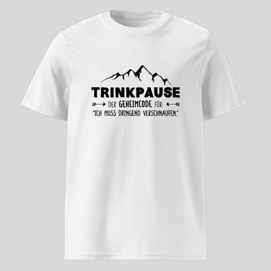 Trinkpause Unisex T-Shirt in Weiß, Kraxelgaudi