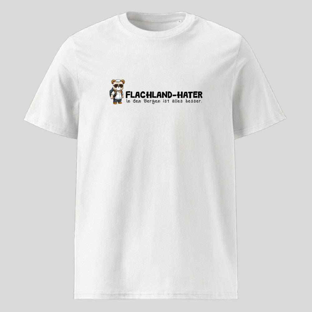 Flachland Hater Unisex T-Shirt in Weiß, Kraxelgaudi