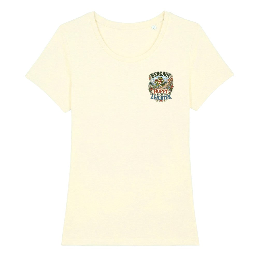 Bergauf hüpft sich's leichter Damenshirt mit Brustdruck, Kraxelgaudi