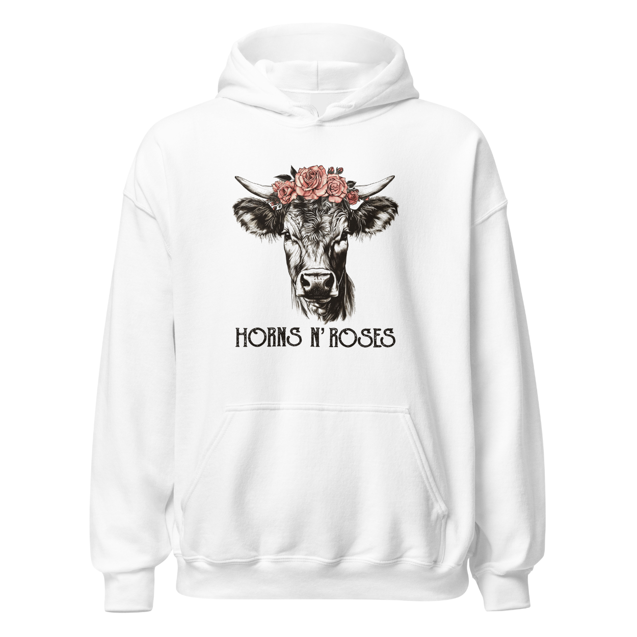 Horns N´Roses Hoodie mit Rock Motiv, Motivdetail