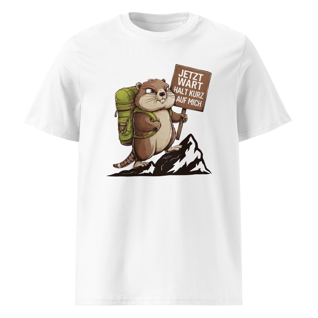 Warte Kurz T-Shirt mit Wander-Spruch, Motivdetail