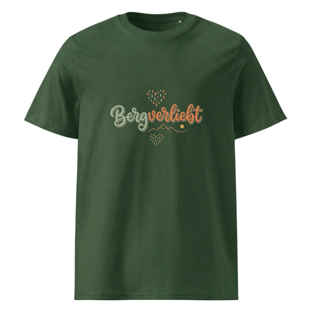 Bergverliebt Berg T-Shirt Unisex in Grün mit Spruch-Brustdruck