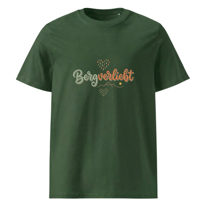 Bergverliebt Berg T-Shirt Unisex in Grün mit Spruch-Brustdruck