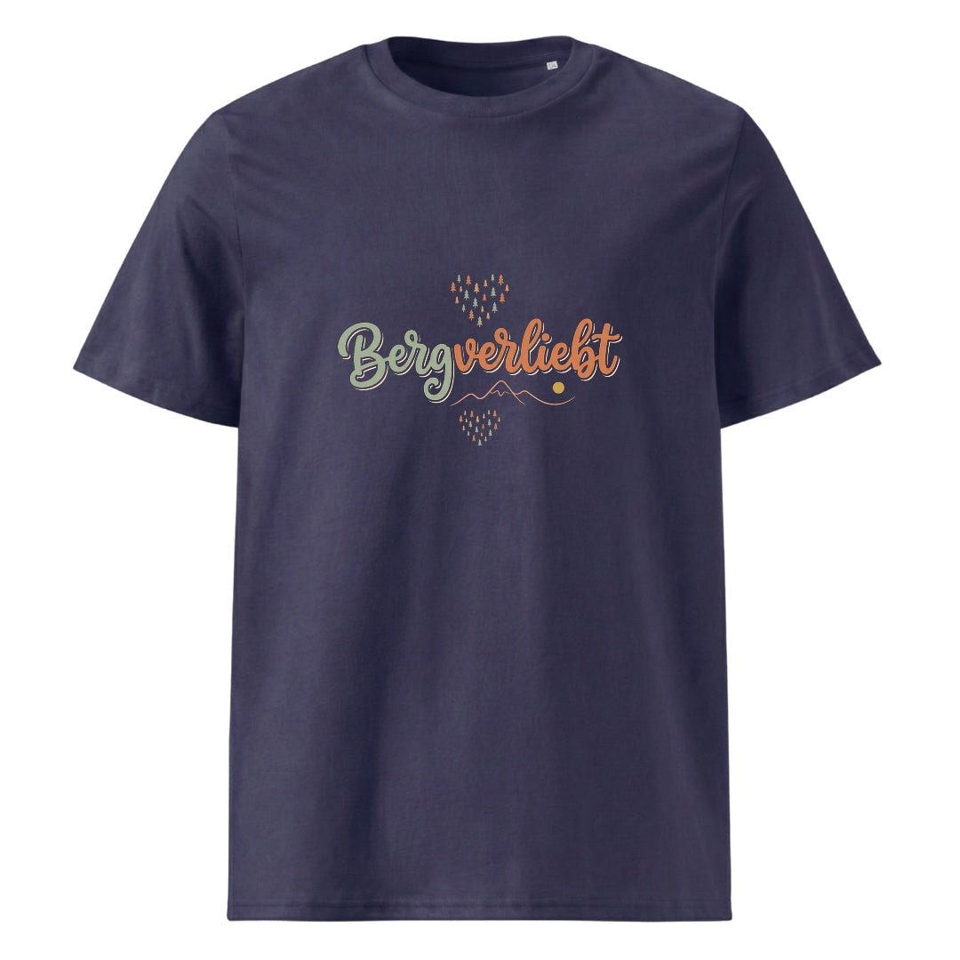 Bergverliebt Berg T-Shirt Unisex in Navy mit Spruch-Brustdruck