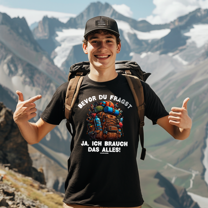 Mein Gepäck T-Shirt mit Wander-Spruch, Designdetail