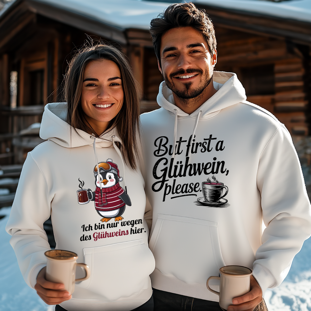 Glühwein Fanatiker Hoodie mit Winter-Spruch, Motivdetail