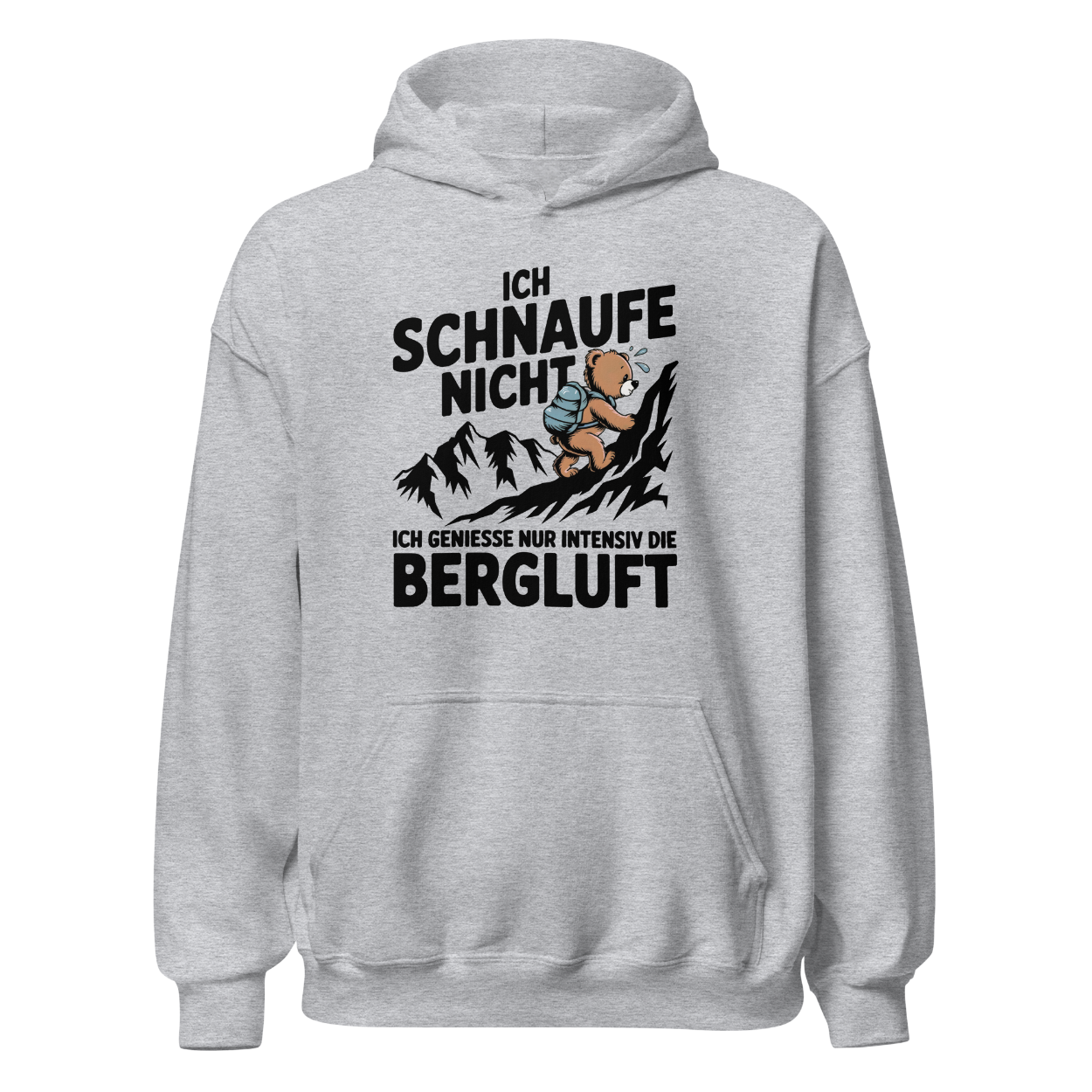 Bergluft Hoodie Unisex mit Berg-Spruch, Rückansicht