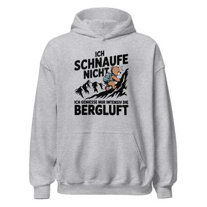 Bergluft Hoodie Unisex mit Berg-Spruch, Rückansicht