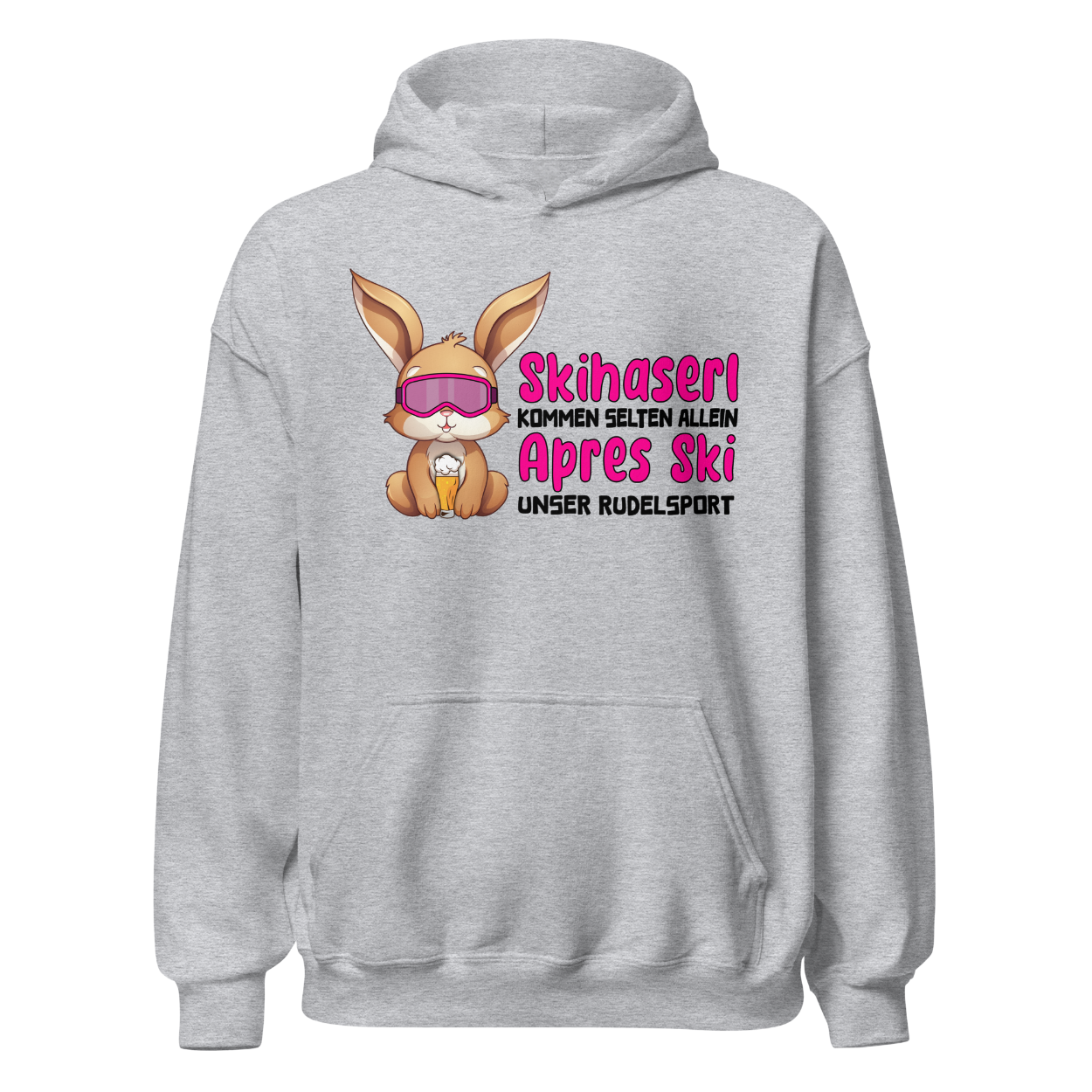 Skihaserl Rudelsport Hoodie mit Après-Ski-Motiv, Produktansicht