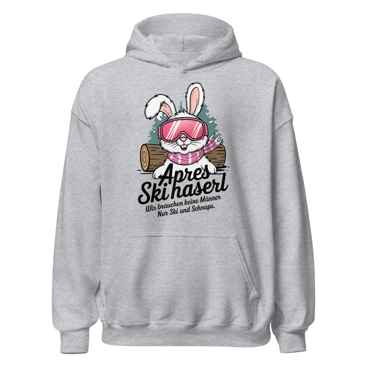 Skihaserl Hoodie mit Apres-Ski Spruch, Produktansicht