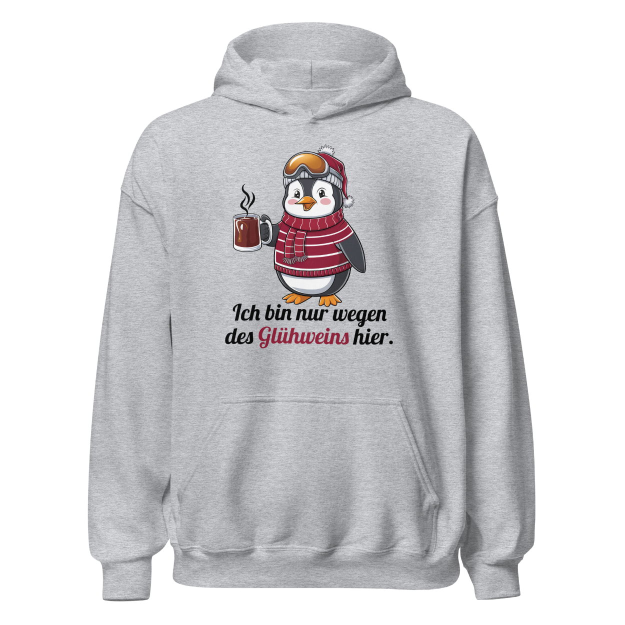 Glühwein Fanatiker Hoodie mit Winter-Spruch, Print Nahaufnahme