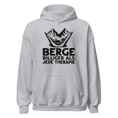 Bergtherapie Hoodie mit Berg-Spruch, Produktansicht