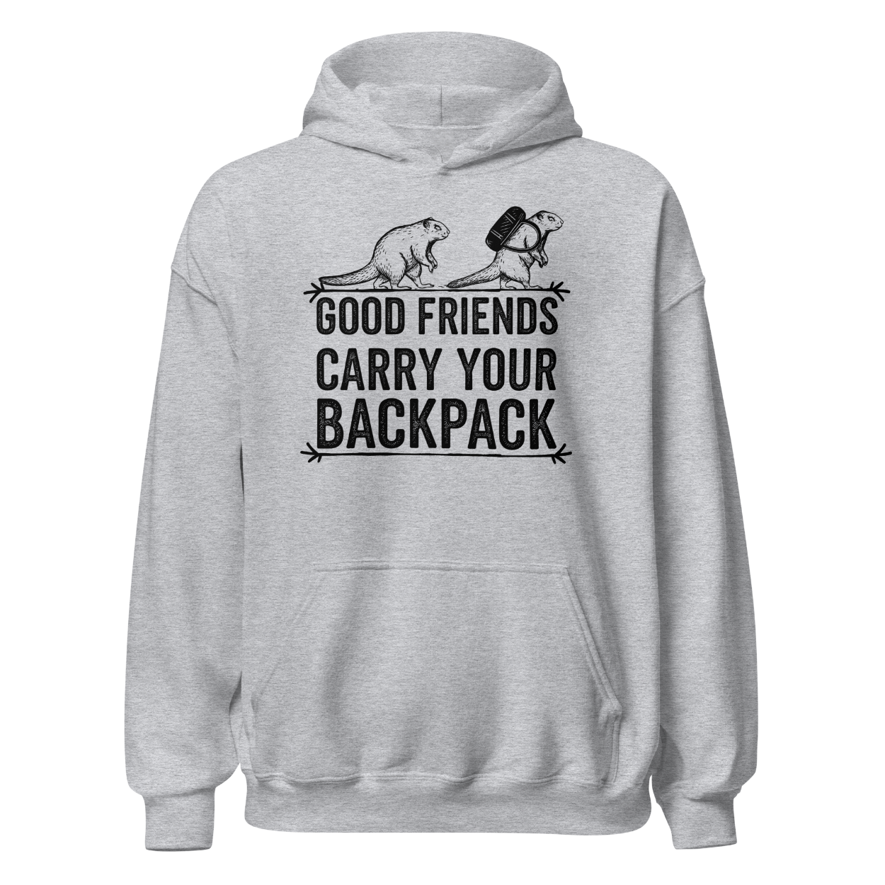 Gute Freunde Hoodie mit Berg-Spruch, Produktansicht
