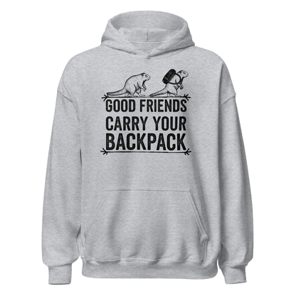 Gute Freunde Hoodie mit Berg-Spruch, Produktansicht