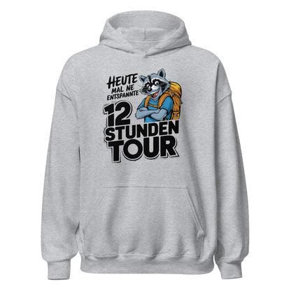 12 Stunden Tour Hoodie mit Wander-Spruch, Produktansicht