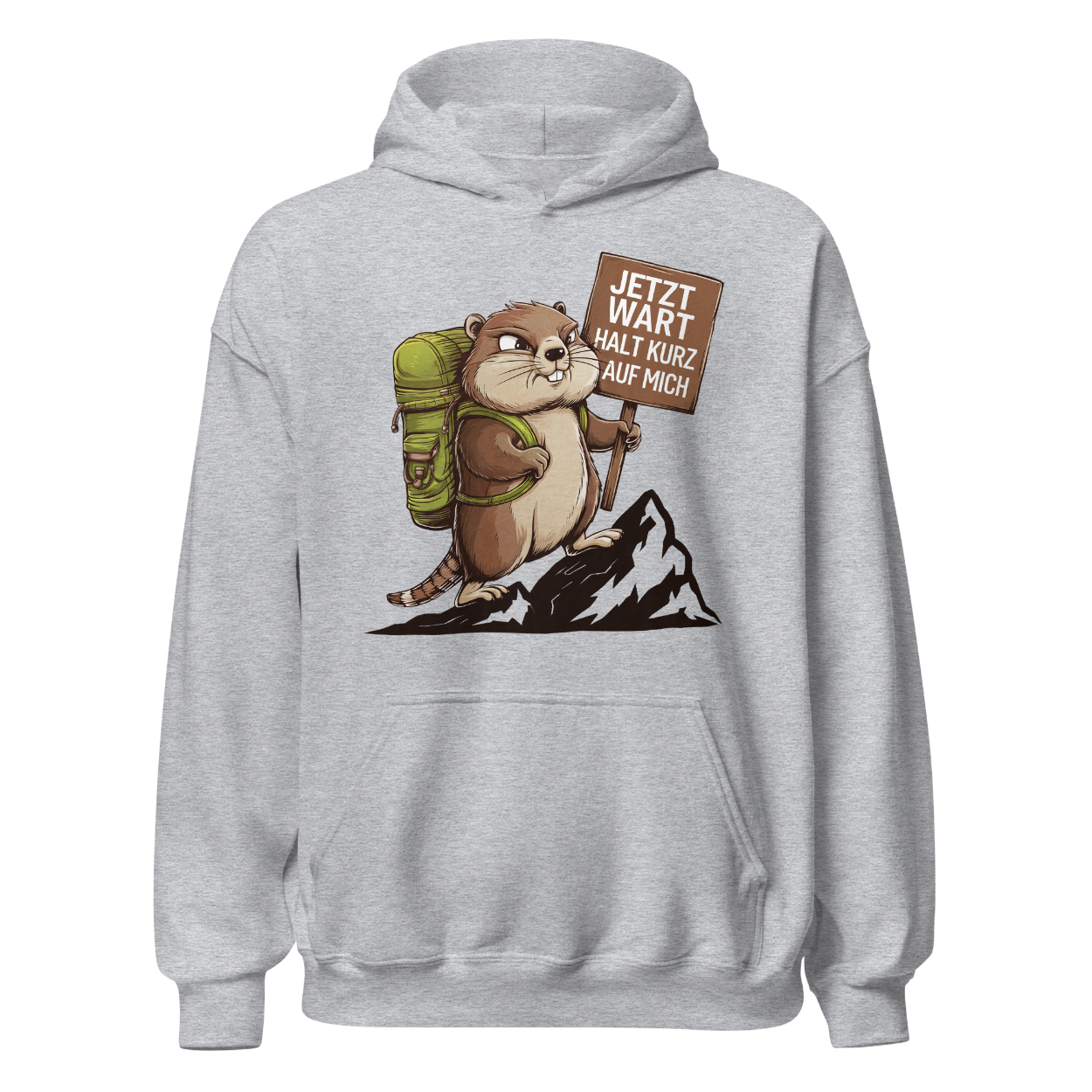 Warte kurz Hoodie Unisex mit Murmeltier-Motiv, Rückansicht