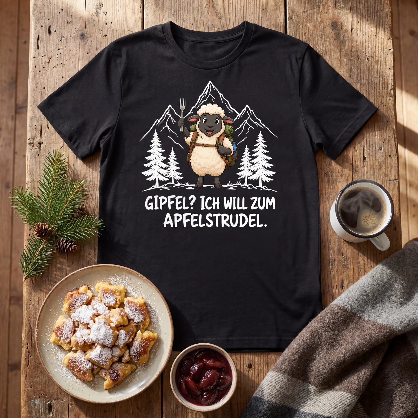 Apfelstrudel Schaf T-Shirt Unisex Flatlay