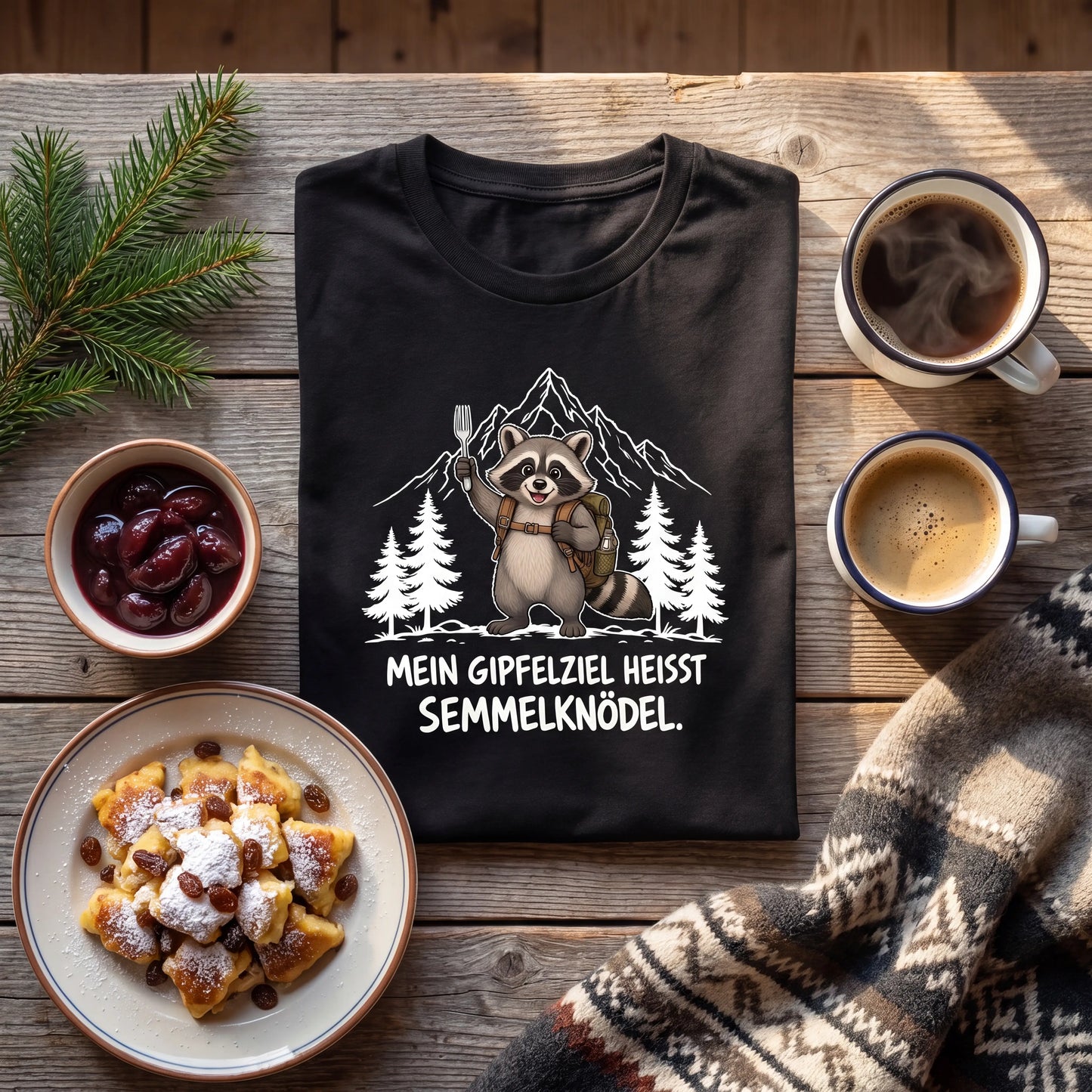 Semmelknödel Waschbär T-Shirt Unisex Flatlay