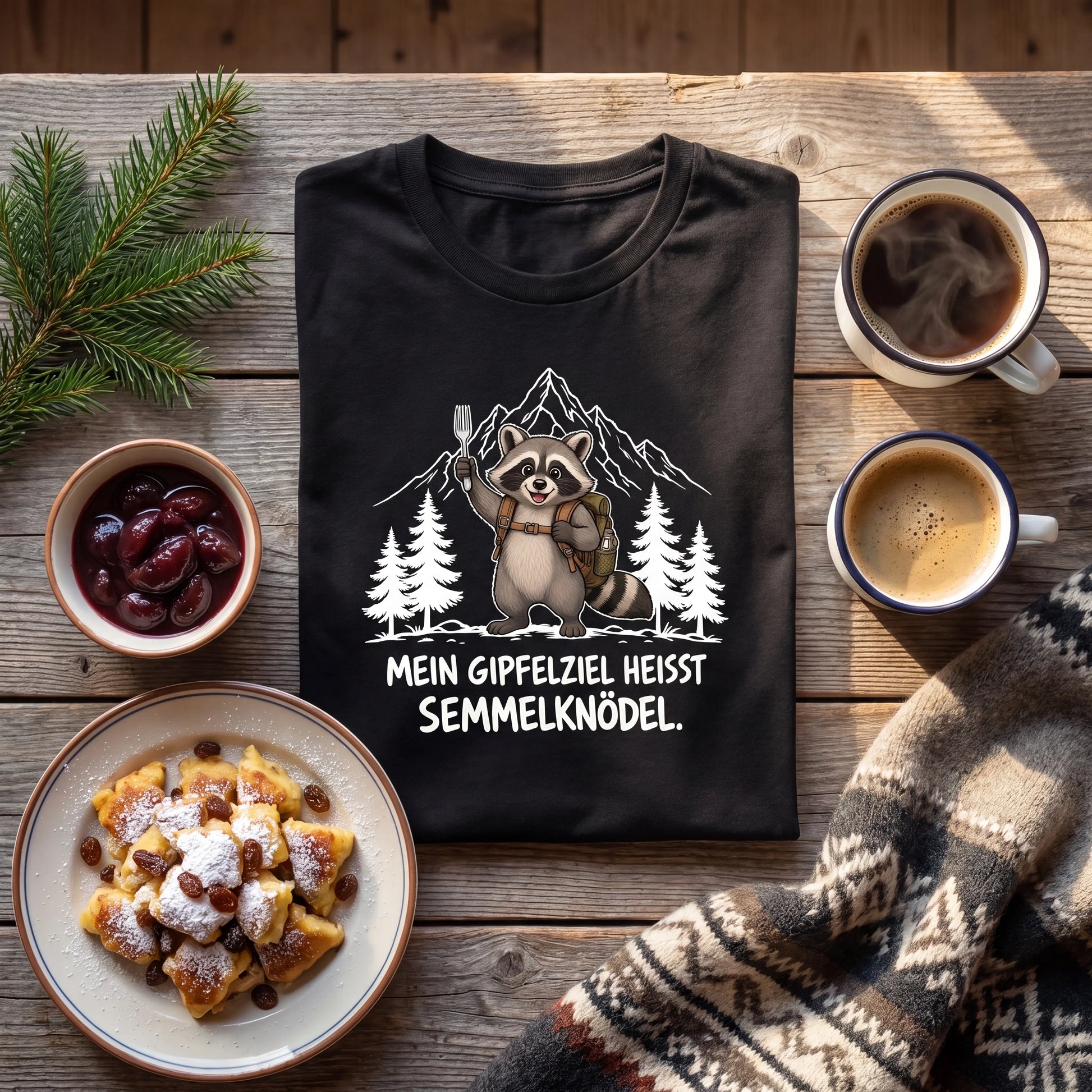 Semmelknödel Waschbär T-Shirt Unisex Flatlay