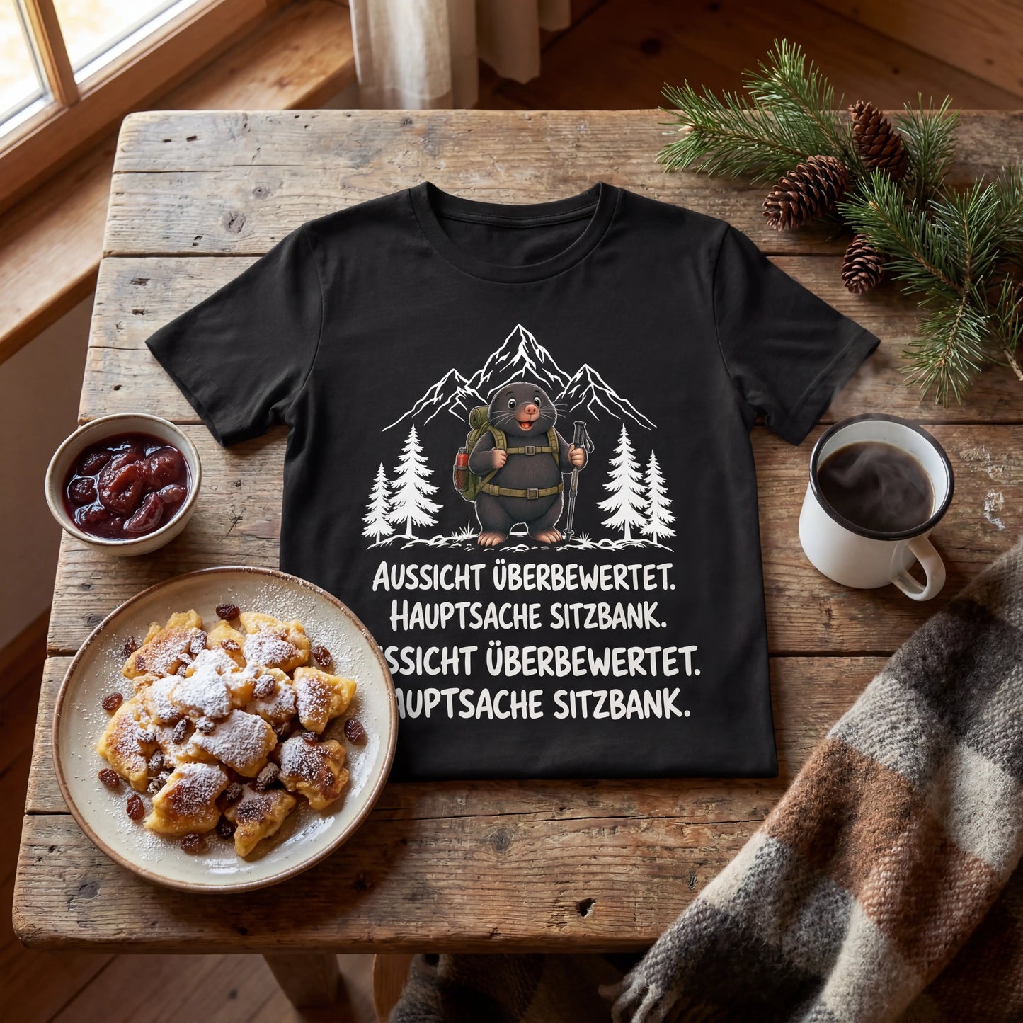Sitzbank Maulwurf T-Shirt Unisex Flatlay