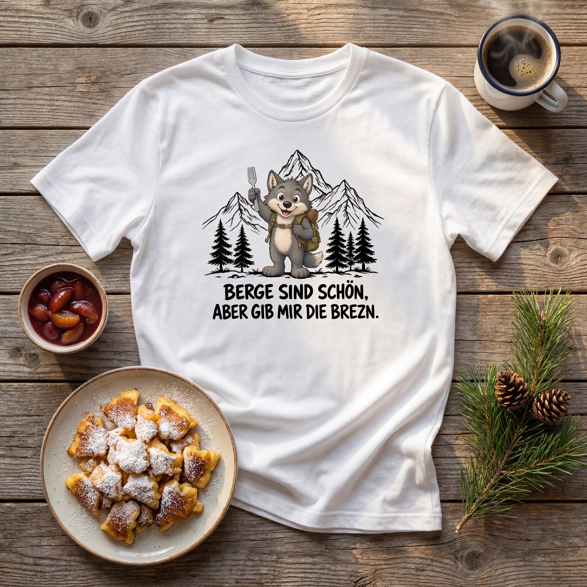 Brezn Wolf T-Shirt Unisex Flatlay Weiß gefaltet