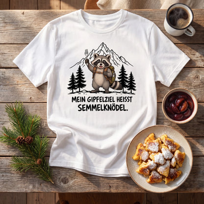 Semmelknödel Waschbär T-Shirt Unisex Flatlay Weiß gefaltet