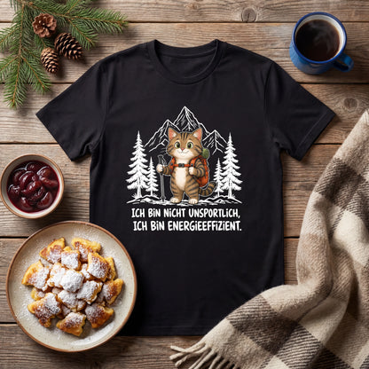Energieeffizient Katze T-Shirt Unisex Flatlay